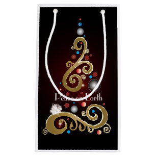 Weltfrieden-Zitat mit goldenem Weihnachtsbaum Kleine Geschenktüte