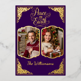 Weltfrieden, zwei Bilder, lila, Gold Folien Feiertagskarte