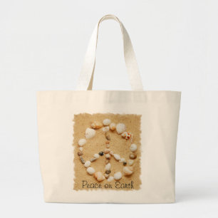 Weltfriedenseashell-Friedenszeichen-Tasche Jumbo Stoffbeutel