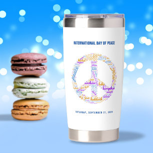 Weltfriedenstag Frieden Zeichen Wort Cloud Water F Thermobecher