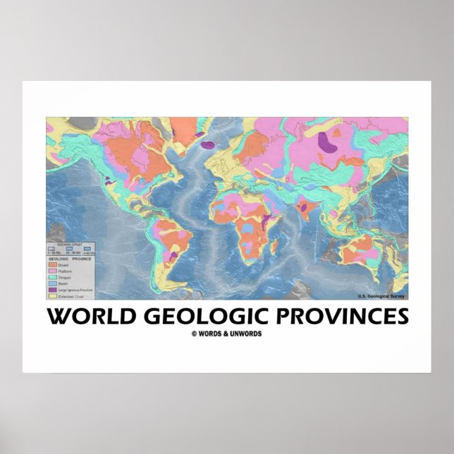 Weltgeologische Provinzen (Weltkarte Geologie) Poster (Vorne)