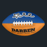 Weltgrößtes Fußballspiel Football<br><div class="desc">Weltweit größter Fußballspieler Großballgeschenk. Fügen Sie Ihre eigene personalisierte Danksagung oder Zitat. Sport Geburtstag oder Weihnachtsgeschenk Idee für besten Vater,  Trainer,  Spieler,  Fan,  Team,  Kinder,  Sohn,  Enkel,  Junge etc. Individuell anpassbare Hintergrundfarbe. Blau und orange plus cooles Sternlogo. Auch als kleine Mini-Größe vorhanden.</div>
