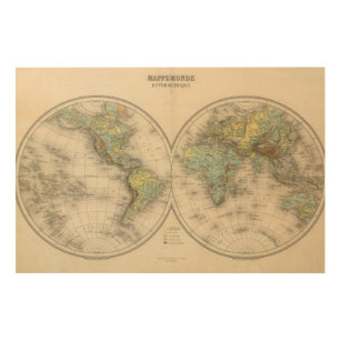 Welthypsometric Karten Holzdruck