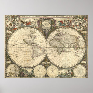 Weltkarte 1660 von Frederick de Wit Poster