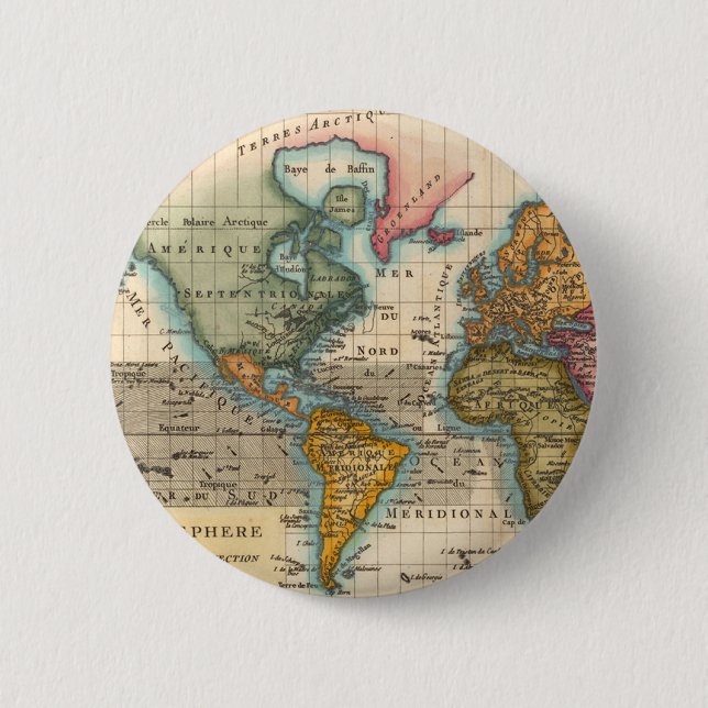 Weltkarte 1700er antike Kontinente Button (Vorderseite)