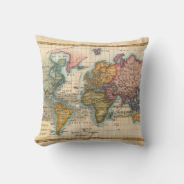 Weltkarte 1700er antike Kontinente Kissen