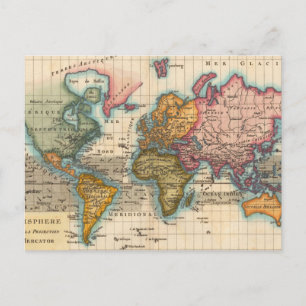 Weltkarte 1700er antike Kontinente Postkarte