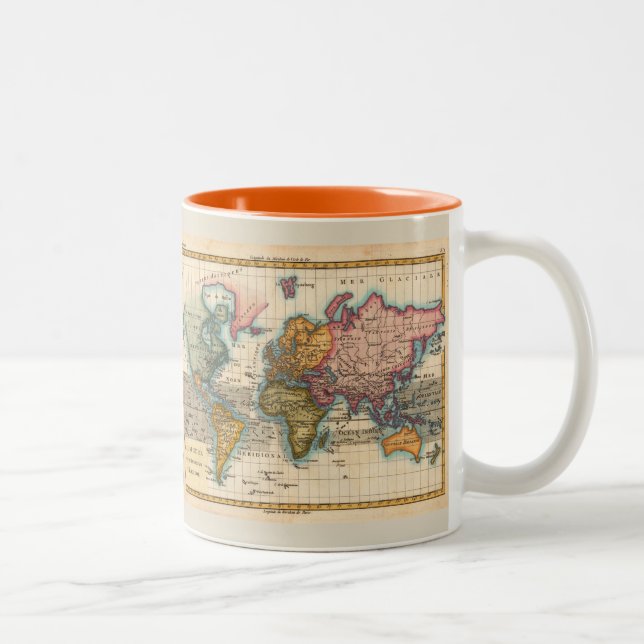 Weltkarte 1700er antike Kontinente Zweifarbige Tasse (Rechts)