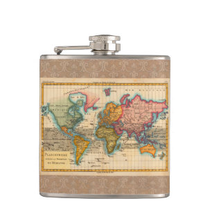Weltkarte 1780 Bonne Antique Planisphäre  Flachmann