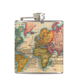 Weltkarte 1780 Bonne Antique Planisphäre  Flachmann