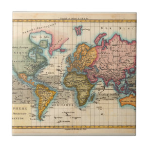 Weltkarte 1780 Bonne Antique Planisphäre Fliese
