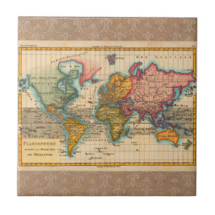 Weltkarte 1780 Bonne Antique Planisphäre Fliese
