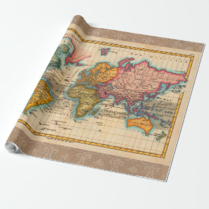 Weltkarte 1780 Bonne Antique Planisphäre  Geschenkpapier