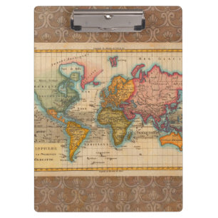Weltkarte 1780 Bonne Antique Planisphäre  Klemmbrett