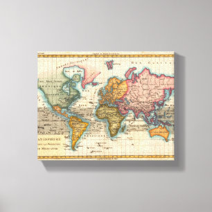 Weltkarte 1780 Bonne Antique Planisphäre  Leinwanddruck