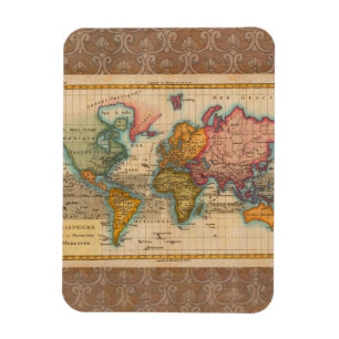 Weltkarte 1780 Bonne Antique Planisphäre Magnet