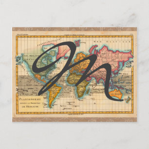 Weltkarte 1780 Bonne Antique Planisphäre Postkarte