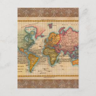 Weltkarte 1780 Bonne Antique Planisphäre Postkarte
