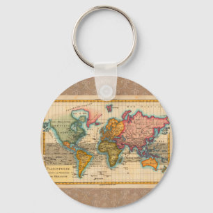 Weltkarte 1780 Bonne Antique Planisphäre Schlüsselanhänger