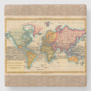 Weltkarte 1780 Bonne Antique Planisphäre Steinuntersetzer
