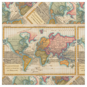 Weltkarte 1780 Bonne Antique Planisphäre Stoff