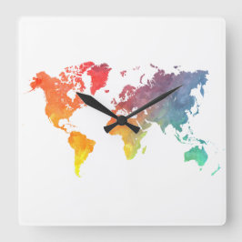 Weltkarte 5 quadratische wanduhr