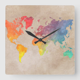 Weltkarte 9 quadratische wanduhr