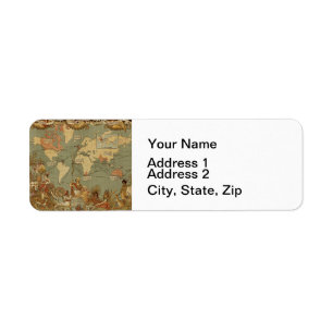 Weltkarte Antique 1886 Illustriert