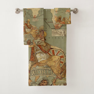 Weltkarte Antique 1886 Illustriert Badhandtuch Set