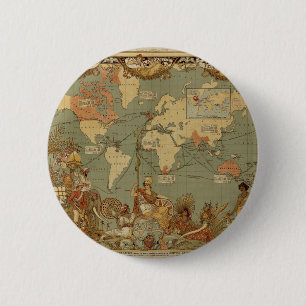 Weltkarte Antique 1886 Illustriert Button