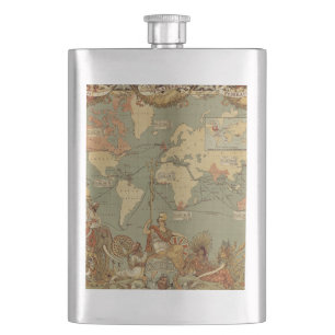 Weltkarte Antique 1886 Illustriert Flachmann