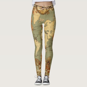 Weltkarte Antique 1886 Illustriert Leggings