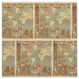 Weltkarte Antique 1886 Illustriert Stoff