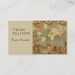 Weltkarte Antique 1886 Illustriert Visitenkarte