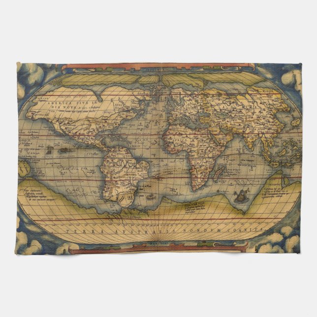 Weltkarte Antique Ortelius Küchentuch (Horizontal)
