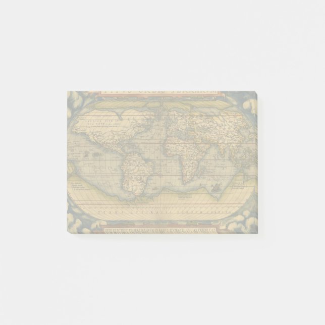 Weltkarte Antique Ortelius Post-it Klebezettel (Vorderseite)