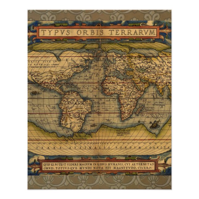 Weltkarte Antique Ortelius Poster (Vorderseite)