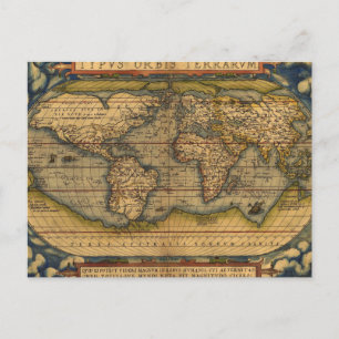 Weltkarte Antique Ortelius Postkarte