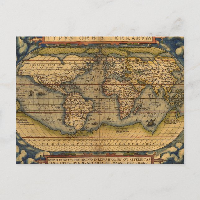Weltkarte Antique Ortelius Postkarte (Vorderseite)