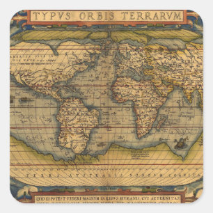 Weltkarte Antique Ortelius Quadratischer Aufkleber