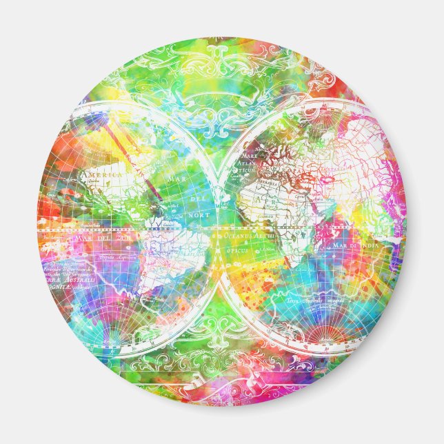 Weltkarte Aquarell 28 Magnet (Vorne)
