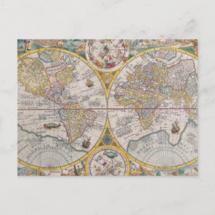 Weltkarte aus dem Mittelalter von 1525 Postkarte