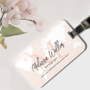 Weltkarte Blale Blush Rosen Traveller Monogram Gepäckanhänger