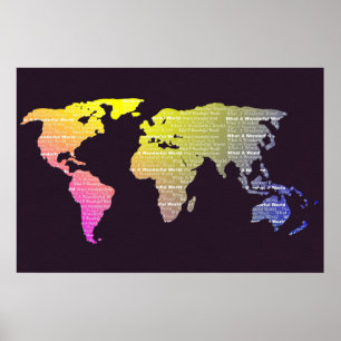 Weltkarte dekorative Typografie Rainbow Poster