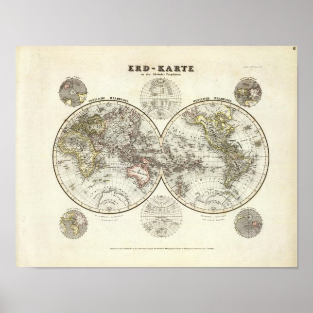 Weltkarte der Doppelhemisphäre Poster (Vorne)