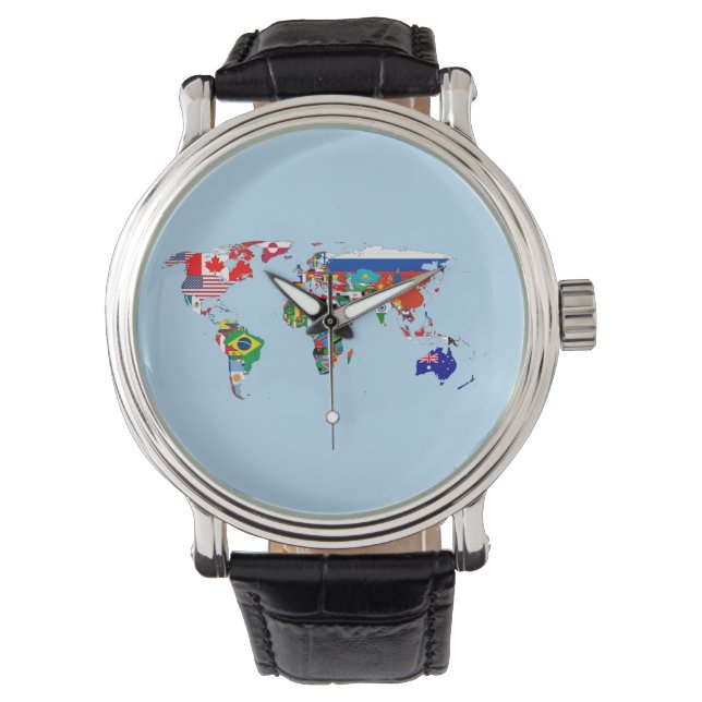 Weltkarte der Flaggen eWatch Armbanduhr (Vorderseite)