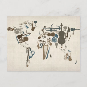 Weltkarte der Musikinstrumente Postkarte