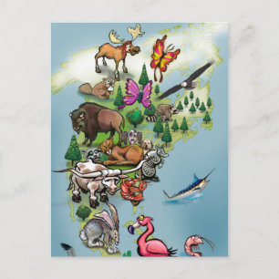 Weltkarte der nordamerikanischen Tiere Postkarte