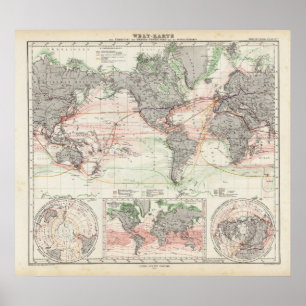 Weltkarte der Ozean-Strom Poster