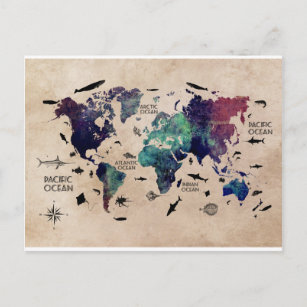 Weltkarte der Ozeane Postkarte